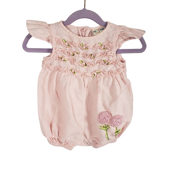 Vintage BT Kids Baby Girls 12 Months Pink Floral Ruffle Sleeveless Romper - Picture 1 of 8